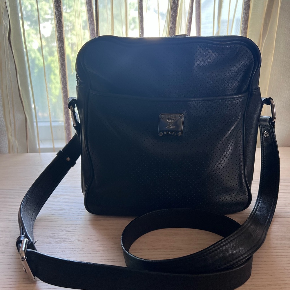 MCM Black Leather Messenger Bag